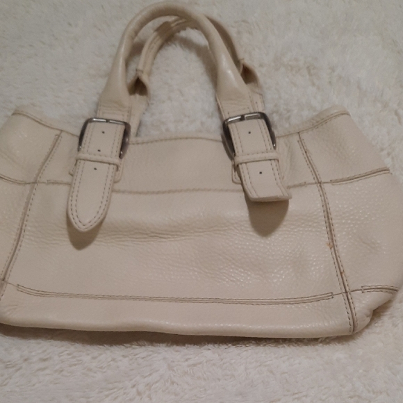 Cole Haan shoulder style bag cream colored with gold accents  Cole Haan Cream Shoulder Bag with Structured Design